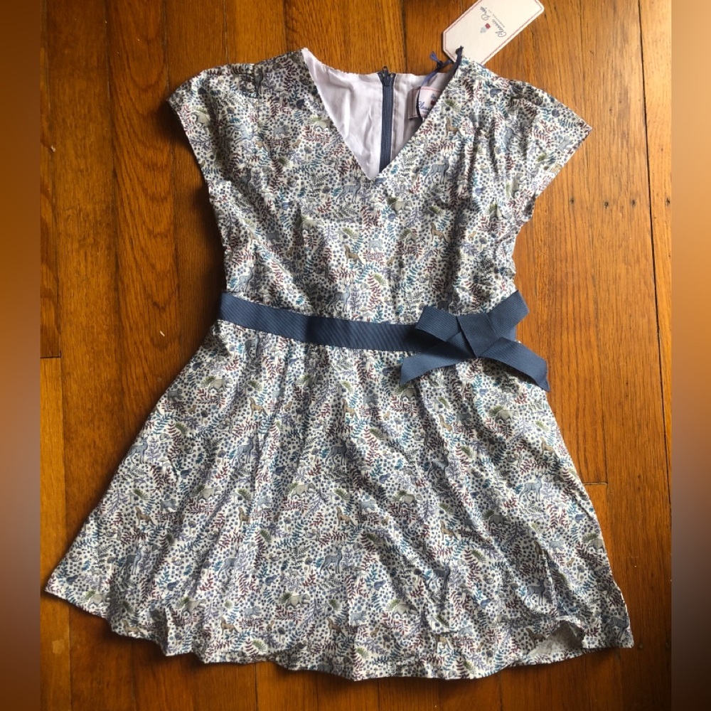 New! Classic Prep Dress sz 5 in Forest Liberty Poplin - Blue Bow & Pockets